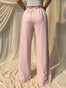 SHEIN EZwear 女士纯色长裤，夏季时尚 - 粉色 - 查看 2