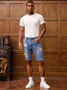 RivetRise Men's Pocketed Distressed Skinny Casual Versatile Denim Shorts Jean Shorts For Men Ripped