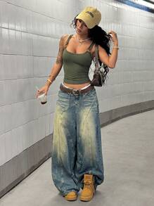 StreetHx Áo ba lỗ hở gân thời trang Y2K mùa xuân/hè cho nữ đi nghỉ ở bãi biển, màu xanh ô liu - xanh quân đội - Xem 4