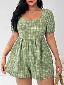 SHEIN EZwear 女式绿色格子休闲大码连衣裙 - 彩色 - 查看 5