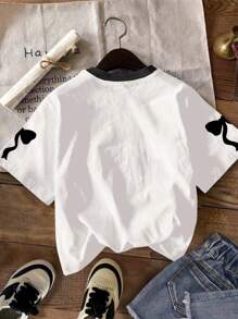 SHEIN Leap Crew 青少年女孩休闲简约宽松针织T恤，适合夏季 - 彩色 - 查看 2