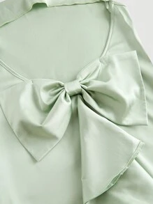 SHEIN MOD Sage Green Summer Elegant Wedding Guest Vintage Ruffle Off-Shoulder Dress,Luminous Satin Open Back Mermaid Silhouette Birthday Party Outfits For Woman - Green - View 3
