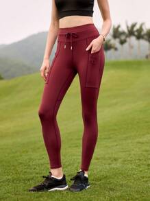 Leggings deportivos minimalistas de cintura con cordón de color liso