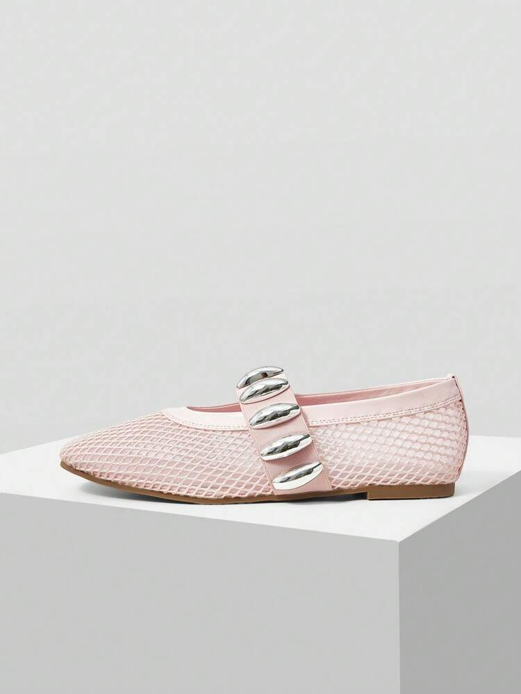 METAL BUCKLE MESH FLAT SHOES BALLET FLATS