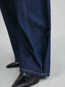 Ontre Jeans de tiro bajo de color azul oscuro con pierna ancha para mujer, jeans casuales de ajuste holgado para primavera/verano, jeans de vestir casual, para oficina/profesora