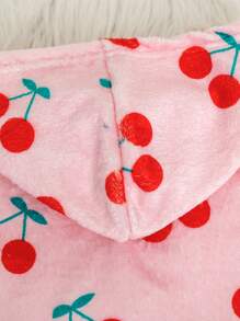 Infant Girls' Double-Sided Flannel Cherry Print Sleeveless Hooded Sleeping Bag & Robe, Homewear - Red - View 3