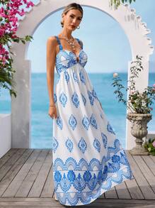 Vivid Eden Women's Summer Vacation Casual Bohemia Print  Sleeveless Maxi Dress,Summer Outfits For Women, Beach Vacation Outfits,Dresses For Women Elegant,Sundresses For Women,Birthday Dresses For Women,Tea Party Dress,Classy Outfits For Women,Resort Boho Dress For Women - Black - View 5