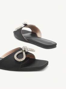 CUCCOO CHICEST Women's Slip-On Casual Flat Sandals With Double Round Decorative Woven Accents, Simple Elegant Vacation Style Coffee Brown PU Leather Flats - Black - View 11