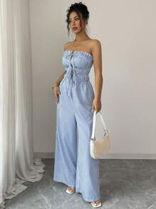 Elenzga Mono de pierna ancha de estilo bandeau y a rayas de verano para mujer