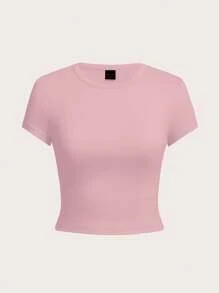 SHEIN Tall CURVE 加大码 4 件套纯色短款圆领短袖修身女式 T 恤，适合夏季 - 彩色 - 查看 6