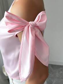 Elenzga 1 件女士不对称闪光面料优雅简约衬衫 - 粉色 - 查看 5