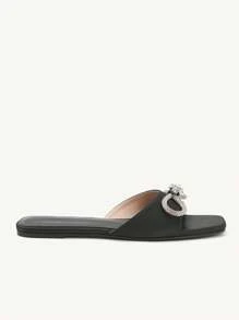CUCCOO CHICEST Women's Slip-On Casual Flat Sandals With Double Round Decorative Woven Accents, Simple Elegant Vacation Style Coffee Brown PU Leather Flats - Black - View 10