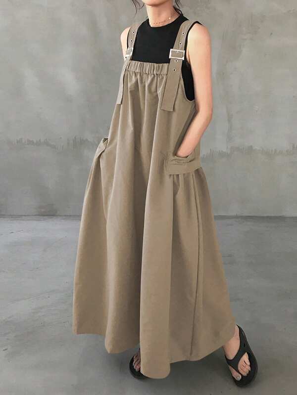 FRIFUL Robe maxi large avec poches en couleur unie pour femmes, printemps