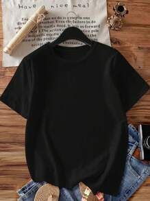 Women's Comfortable Round Neck Short Sleeve T-Shirt With Fashionable Street Racing Artistic Pattern Print - Black - View 2