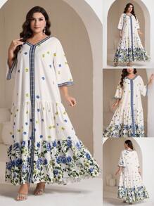 Al Najma Plus Size Women Arabic Style Dress, Fashionable For Summer, Modest - Multicolor - View 1