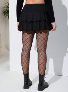 SHEIN CURVE+ Plus Size Women's Mesh Fabric Sexy Ankle-Length Leggings - Black - View 3