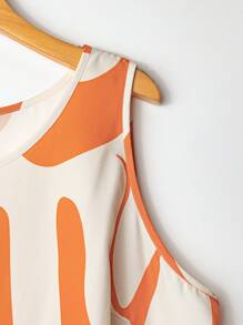 SHEIN Tall Set de 2 piezas - Top sin mangas de cuello redondo y pantalón largo de cintura elástica, diseño elegante para el diario y la playa, en color naranja, talla grande y diseño alargado - Naranja - Ver 5