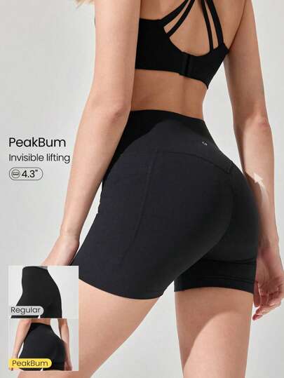 GLOWMODE 4.3 英寸 FeatherFit™ - 塑形自信提升弹力压缩提臀收腹防滑侧袋骑行短裤中等强度跑步慢跑健身健身房训练活跃