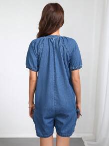 SHEIN Mono informal de tela vaquera de manga corta con cuello con muesca para maternidad