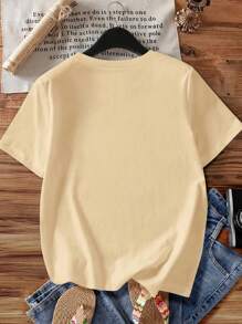Women Lobster Print Crew Neck T-Shirt, Fashion Suitable For Summer - Apricot - View 2