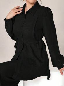 Graceveil Women 2pcs Set Front Button Long Sleeve Casual Blouse And Trousers 2 Pieces Set Modest Fall Cloth For Women - Black - View 7