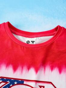 SUPERMAN X SHEIN Tween Boys Cartoon Superhero & Tie-Dye Print Loose Fit Dropped Shoulder Short Sleeve T-Shirt