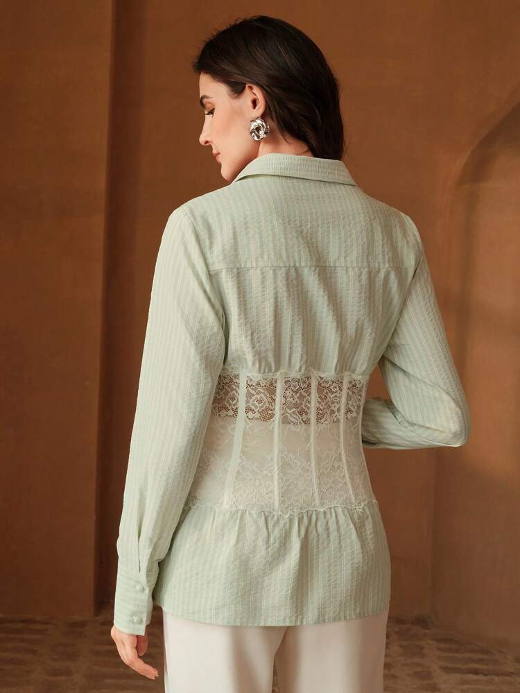 Women's New Lace Patchwork Long Sleeve Blouse, Elegant Spring/Summer Top