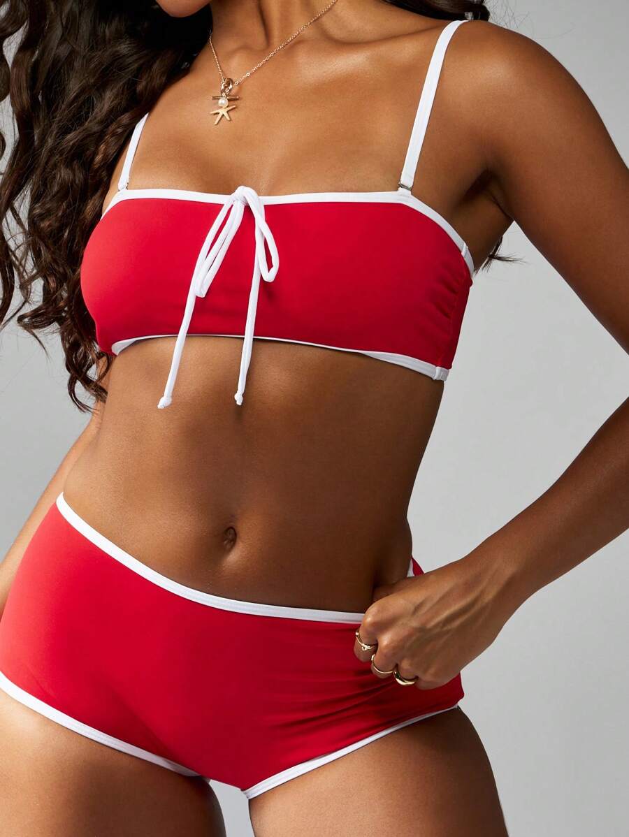 MISSGUIDED 运动高开叉抹胸比基尼套装游泳衣运动泳装泳池沙滩海洋夏季竞速风格运动泳衣 - 彩色 - 查看 1