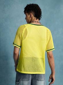 ROMWE MEN Prep Men's Jersey Embroidered Knit Sweater, Fashion Design Suitable For Summer - Mustard Yellow - View 3