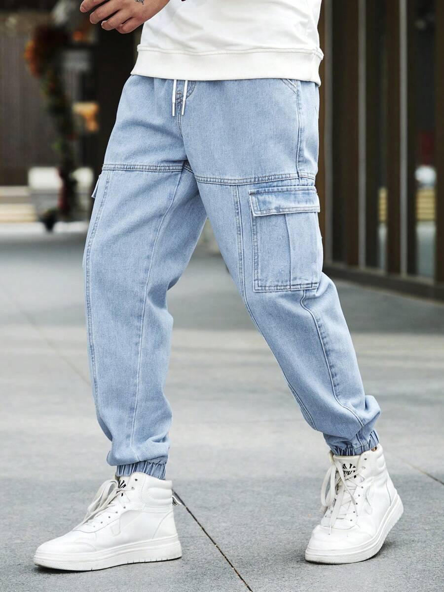 Manfinity Homme Loose Fit Men's Cotton Flap Pocket Side Jogger Jeans Going Out Hang Out Work College Work
