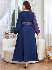 Al Najma Vestido de estilo árabe con diseño asimétrico de estampado, talla grande, modesto