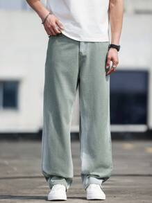 Manfinity Hypemode Jeans rectos de bolsillo sesgado lavados para uso diario casual de hombre