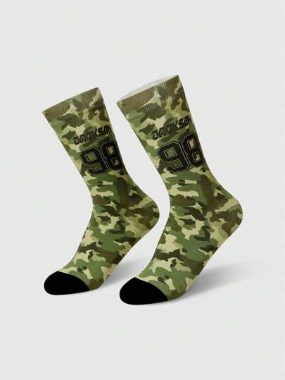 Grunge Punk Fashionable Camouflage American Number Pattern Comfortable Mid-Calf Socks For Women