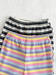 Cozy Pixies 2 pièces Ensemble de pantalons évasés à taille élastique à rayures colorées pour bébé fille, polyvalent et confortable