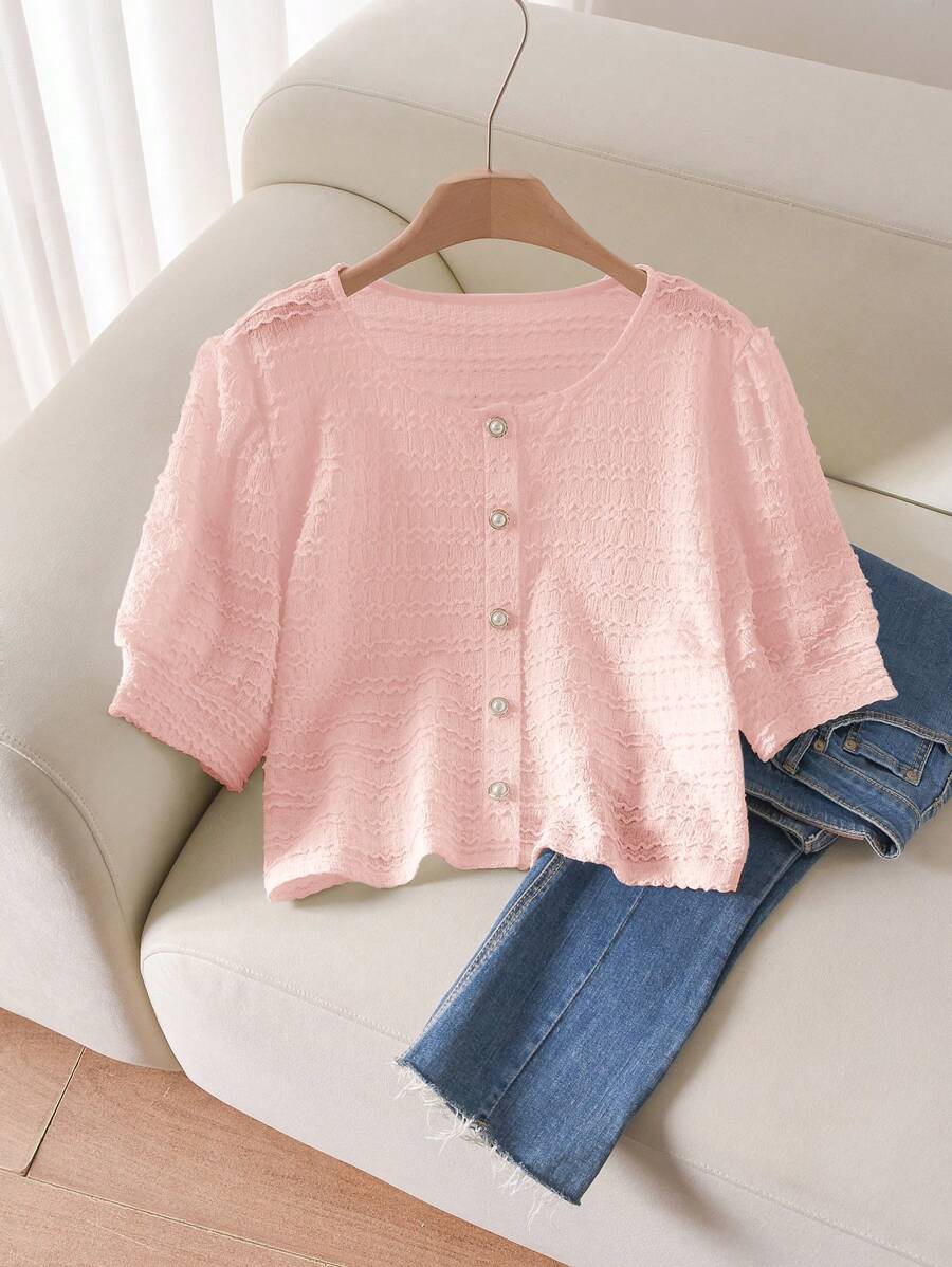 CosyJoli Áo thun họa tiết tối giản thường ngày cỡ lớn dành cho nữ, mùa hè - Hồng - Xem 1