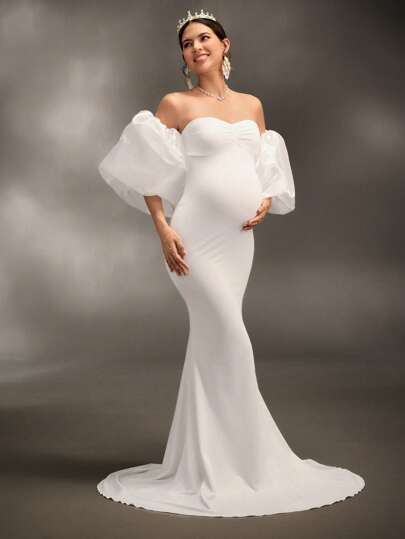 Cheriluna Maternity Maternity Photoshoot Dress/Elegant Party Dress/Baby Shower Dress - Ruched Strapless Fitted Knit Dress