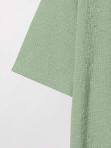 SHEIN 青少年男孩纯色单排扣短袖纹理休闲衬衫，夏季休闲学校/日常/旅行/海滩时尚柔软舒适 - 薄荷綠 - 查看 8