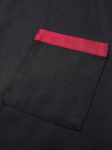 Manfinity Homme 男式拼色饰边前扣短袖厨师衬衫 - 黑色 - 查看 5