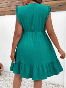 Sunserae Plus Size Holiday Casual Solid Color Halter Neck Ruffled Waist Sleeveless Dress For New Year Clothes