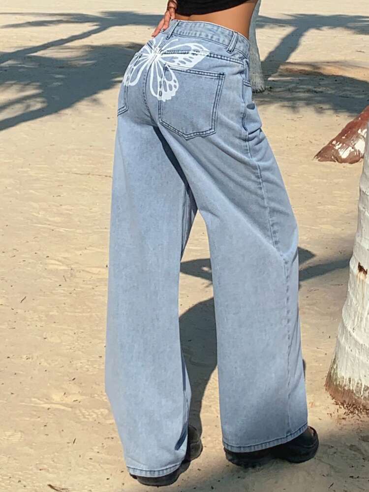 Women's Casual Loose Fit Wide Leg Jeans With Pockets, Versatile