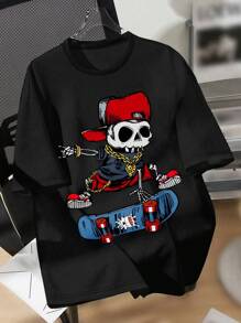 SHEIN Tween Boys' Casual Plain Round Neck Short Sleeve T-Shirt, Suitable For Summer - Black - View 1