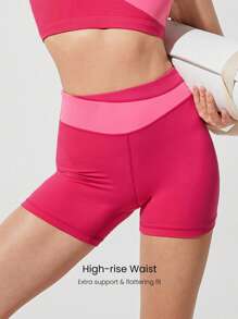 GLOWMODE 4.3英寸 FeatherFit™ Winning Streak 吸汗排汗柔软弹力防滑拼色腰部骑行短裤低冲击瑜伽普拉提 Barre Studio 日常休闲装