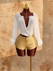 Amplova 女士时尚性感纯色镂空肩上衣