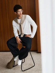 SWAVVY Men T-Shirts Fit Crew Neck Drop Shoulder Long Sleeve Casual Korean Fashion Summer Polyester Vintage Wash Tee, Fall