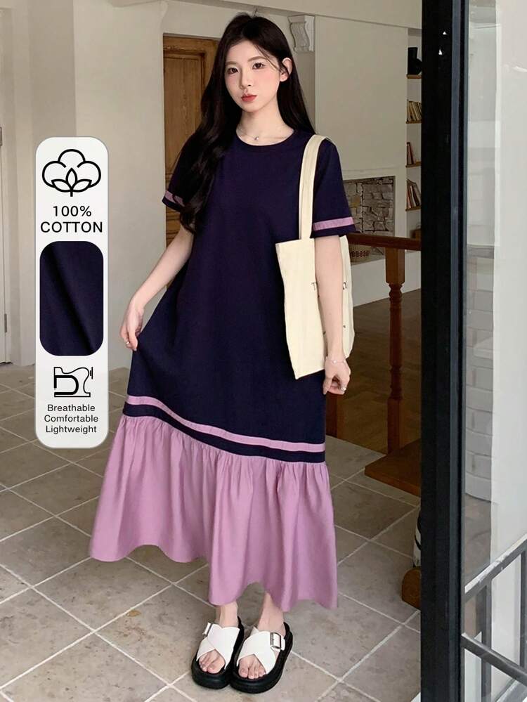 Women's Casual Color Block Patchwork Long Dress For Summer,Teacher Outfits