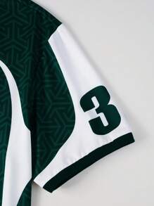 PAVTROS 男式拼色字母印花短袖 Polo 衫，夏季 - 綠色 - 查看 5