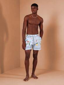 SUMWON Summer Beach Shorts Hawaiian Pineapple Print Drawstring Swim Trunks Vacation Pool Party Elastic Waist Relaxed Athletic Swimwear With Side Pockets Resort Wear - Multicolor - View 4