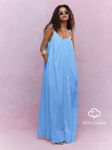 MISSGUIDED Tying Knot Detail Strap V-Neck Maxi Dress Cute Sundress