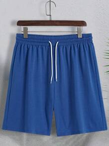 SHEIN Manfinity Dauomo Conjunto de 2 piezas para hombre con estampado degradado de palmeras: Camisa polo de manga corta y pantalones cortos para resort y vacaciones - Azul - Ver 7