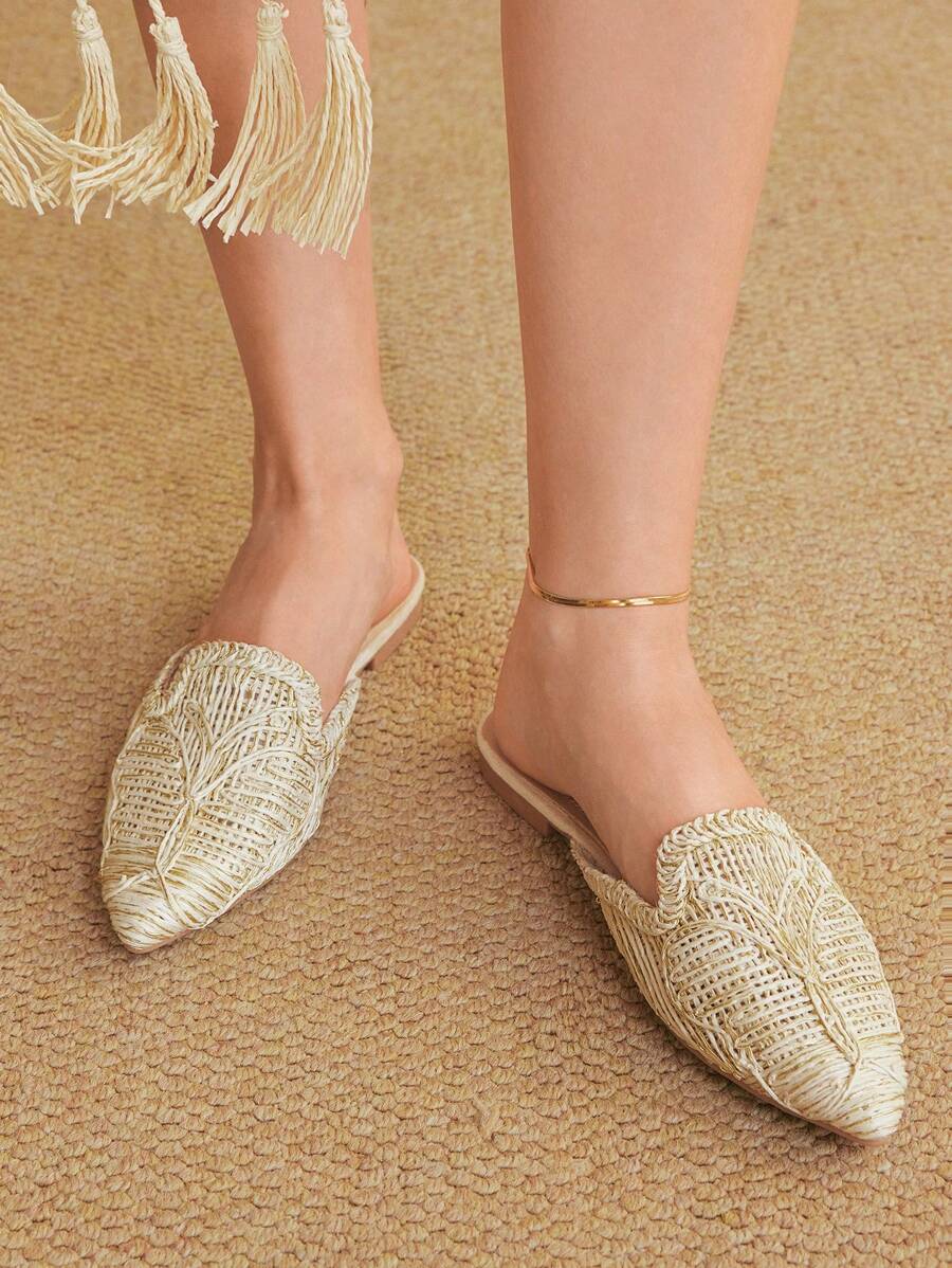 Styleloop Women's Pointed Toe Vacation Boho Style Flat Slip-On Shoes - Apricot - View 1